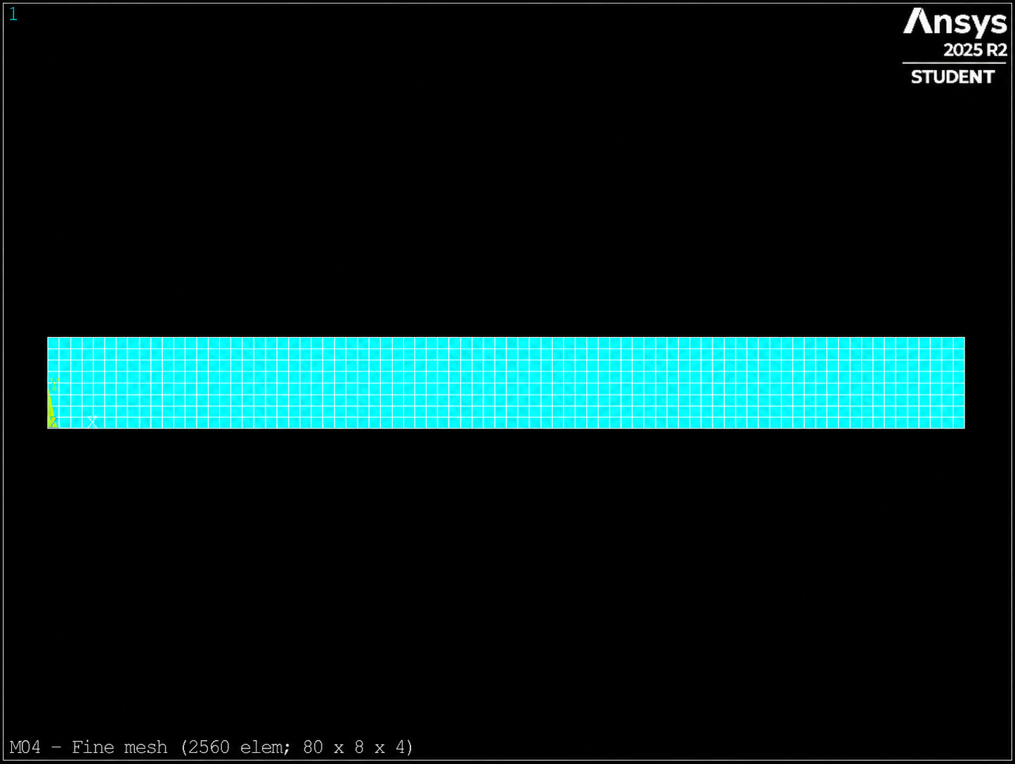 Fine MAPDL mesh 80 by 8 divisions on the L by H face