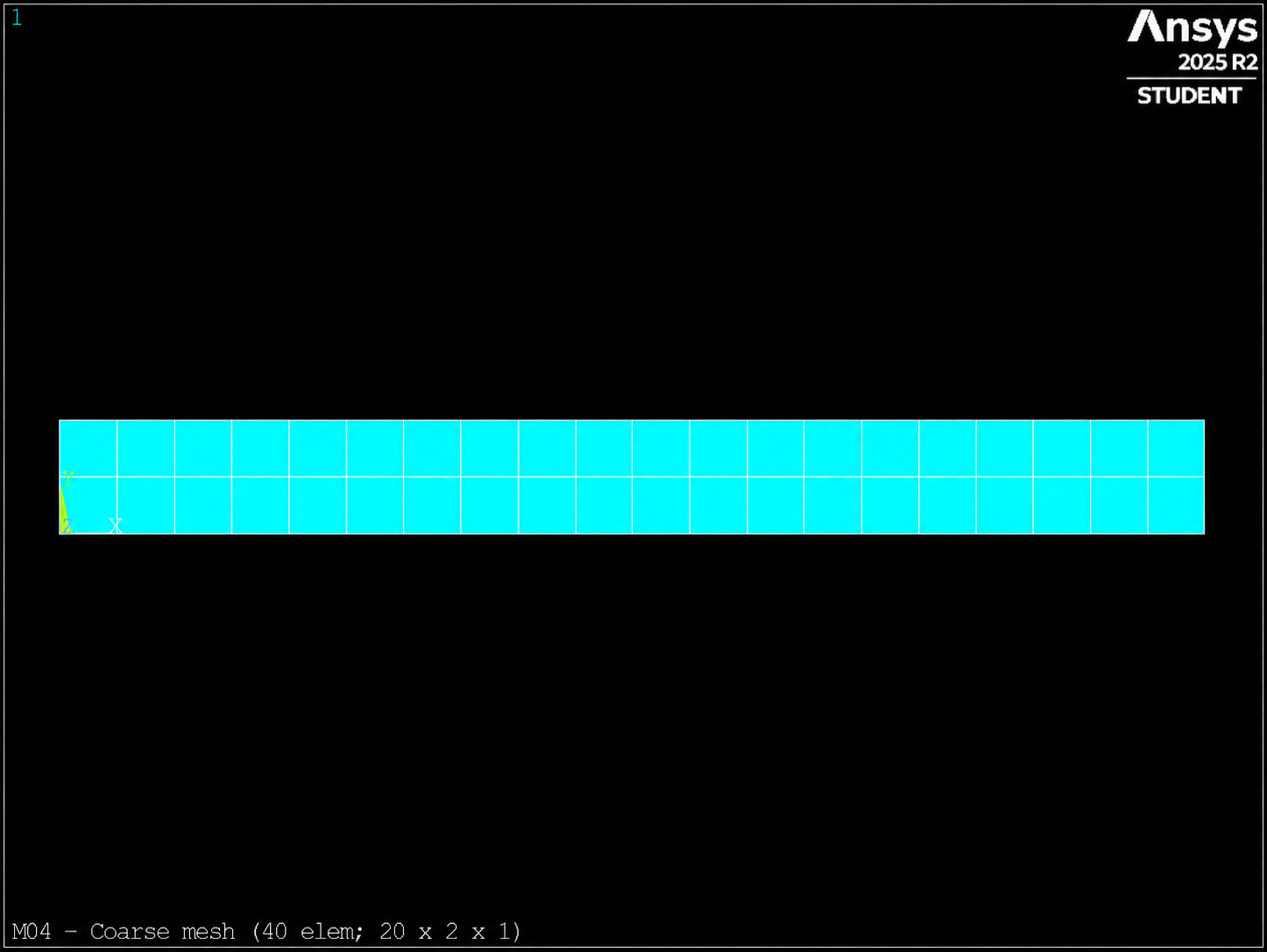 Coarse MAPDL mesh 20 by 2 divisions on the L by H face