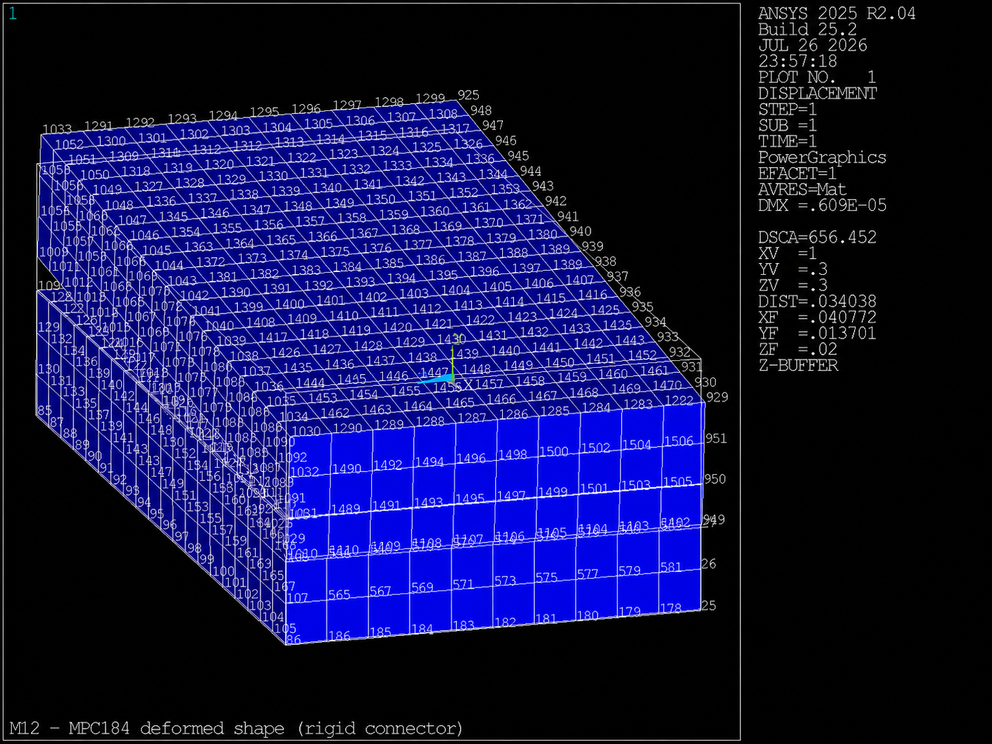MAPDL deformed shape with rigid MPC184 connector